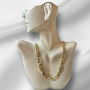Elegant 14k Gold Plated Cuban Chain with Silver Accents.